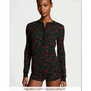 Victoria's Secret Thermal Lounge Shorts Pajama Sleepwear Set, Black, Size XXL